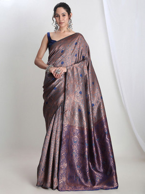 Janasya Woven Banarasi Silk Blend Saree(Grey)