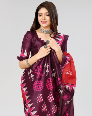ANIRAV Printed Mysore Art Silk Saree(Red)