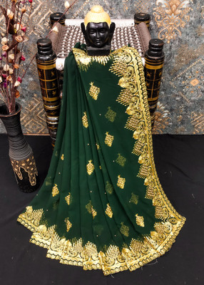 MIYANIFAB Embroidered, Floral Print Bollywood Georgette Saree(Green)