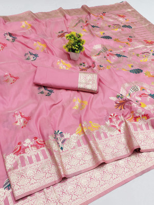 Ratnavali Woven Paithani Silk Blend, Art Silk Saree(Pink)