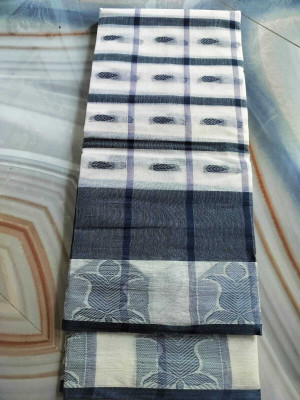 Bikash Dutta Fashion Self Design Tant Pure Cotton Saree(Blue, Grey)