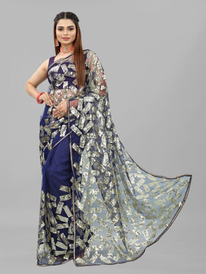 YASHVI Embellished Bollywood Net Saree(Blue)