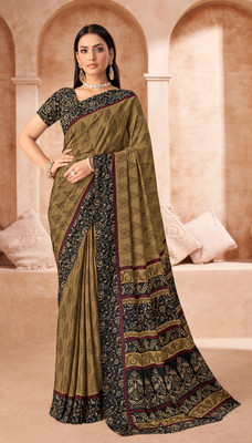 Tasrika Printed Bollywood Crepe Saree(Beige, Black)