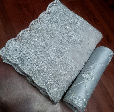 Noise Embellished Bollywood Net Saree(Grey)