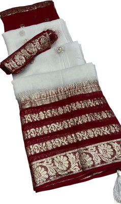 Stylish Sarees Woven Banarasi Viscose Rayon, Georgette Saree(White, Red)