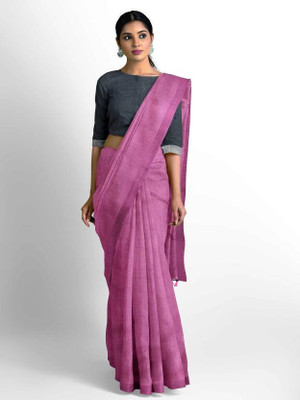 GOLU Solid/Plain Handloom Cotton Blend Saree(Pink)