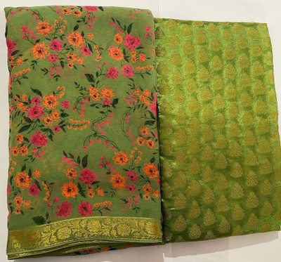 Swarne Floral Print Bollywood Georgette Saree(Light Green)