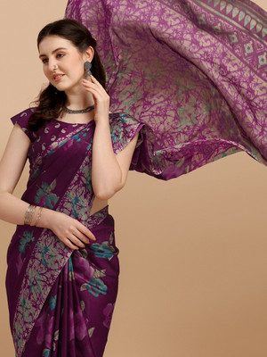 Ethnic Junction Floral Print Bollywood Georgette Saree(Purple)