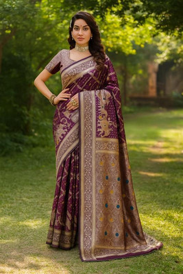 VKARAN Printed Kanjivaram Art Silk Saree(Purple)