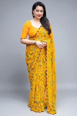 Shatrunjaya Printed Bollywood Georgette Saree(Yellow)