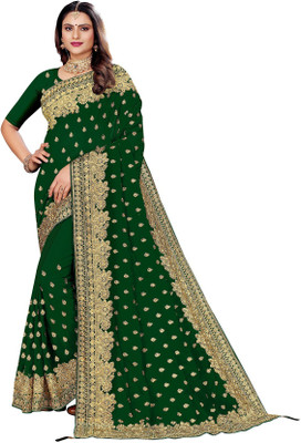 agb tex Embroidered, Woven Bollywood Georgette Saree(Dark Green)