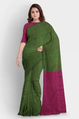 SABITA SAREE CENTER Color Block Handloom Pure Cotton Saree(Green, Purple)