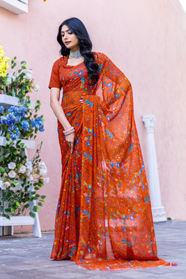 Leelavati Printed Daily Wear Chiffon Saree(Orange)