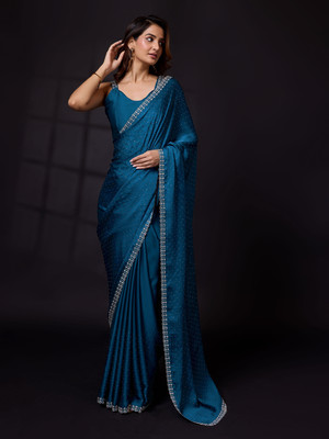 Trendmalls Self Design Bollywood Silk Blend Saree(Blue)