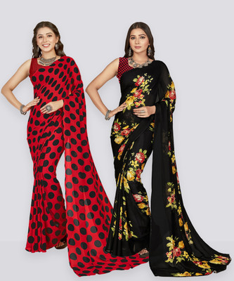 Anand Sarees Floral Print Daily Wear Georgette Saree(Pack of 2, Red)
