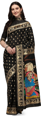 Divastri Printed, Woven, Self Design Banarasi Jacquard Saree(Black, Multicolor)
