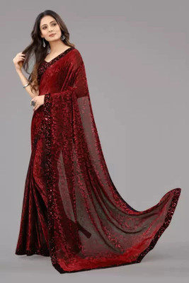 TRIMURTIPRINTS Self Design, Embellished, Woven Bollywood Lycra Blend Saree(Maroon)