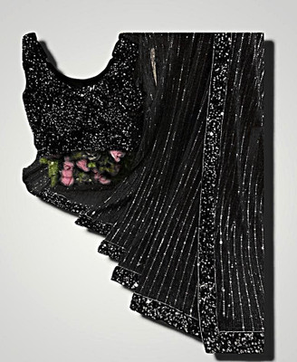 PATTARI Embroidered Bollywood Supernet Saree(Black)