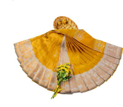 Ant Floral Print Saree with Attached Blouse Cotton Silk Saree(Multicolor)