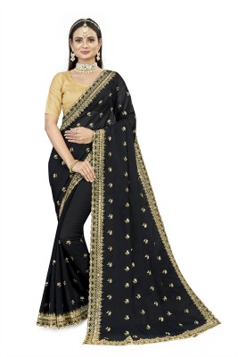 Om Creation Embroidered Bollywood Georgette Saree(Black)