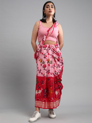 Divastri Woven Pochampally Viscose Rayon Saree(Pink)