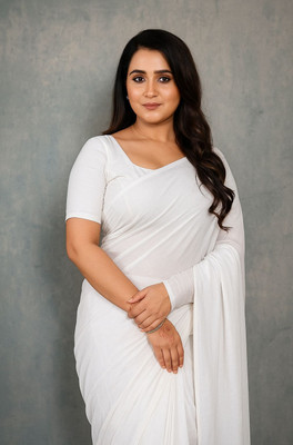 sadi Solid/Plain Bollywood Georgette Saree(White)