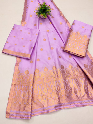 61&7nx Embroidered Mekhela Chador Silk Blend Saree(Blue)