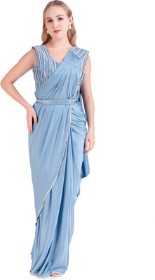 unexo Embellished Bollywood Lycra Blend Saree(Pack of 3, Light Blue)