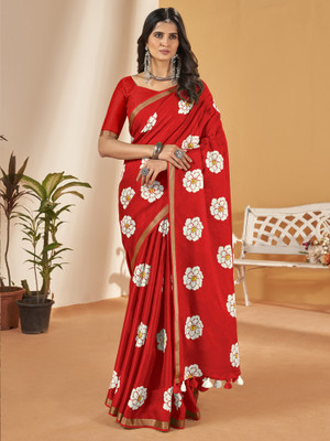 Sareemall Printed Daily Wear Cotton Blend Saree(Red)