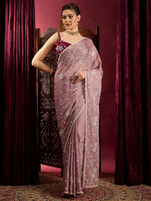 ANOUK Embroidered Bollywood Chiffon Saree(Purple)