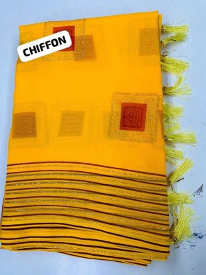 CHIFFON PRINTED SAREE Printed Bandhani Chiffon Saree(Yellow)