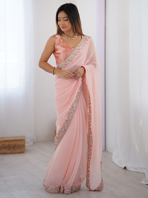 Tasrika Solid/Plain Bollywood Georgette Saree(Pink)