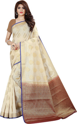 Snija Fashion Woven Kanjivaram Jacquard Saree(White)