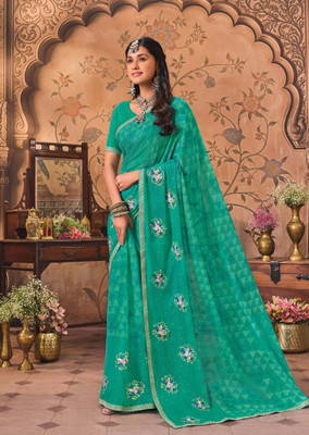 Laxmipati sarees Embroidered Bollywood Chiffon Saree(Blue, Green)