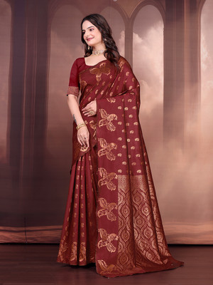maayro Embellished Banarasi Silk Blend Saree(Maroon)