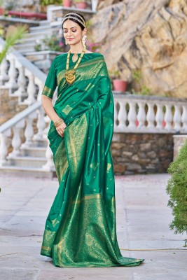 Sariya Woven Banarasi Jacquard, Silk Blend Saree(Light Green)