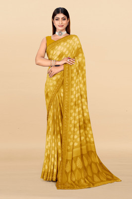 SHIVRUH Self Design Bollywood Georgette, Chanderi Saree(Yellow)