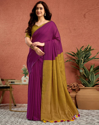 Tasrika Embellished, Solid/Plain Bollywood Linen Saree(Purple)