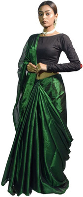 Shaw Creation Solid/Plain Handloom Handloom Tissue Saree(Green)