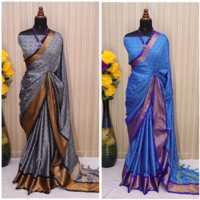 VRINDITA FASHION Woven Mysore Jacquard, Cotton Silk Saree(Pack of 2, Light Blue, Grey)