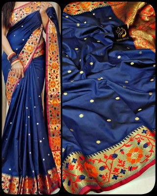 SHARIRI Printed Bollywood Jacquard, Art Silk Saree(Dark Blue)