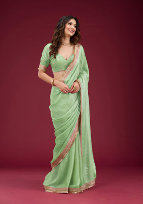 Bhojal Creation Embroidered Bollywood Silk Blend Saree(Green)