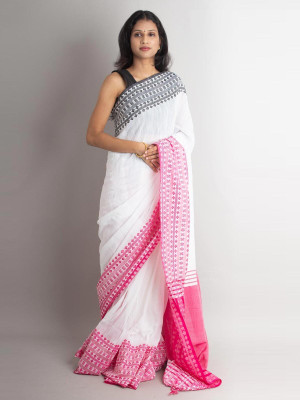 SSK Self Design Bollywood Handloom Cotton Blend Saree(Multicolor)