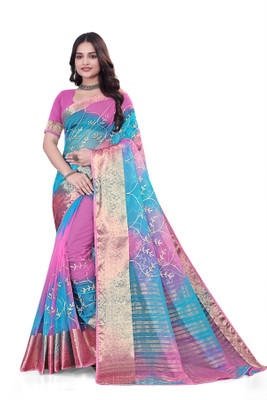 Aarunika SBT Solid/Plain, Woven Bollywood Organza Saree(Pink)