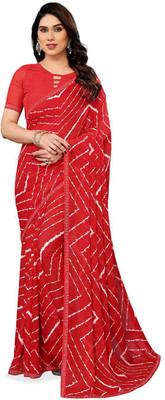 Moda Rapido Striped Bollywood Georgette Saree(Red)