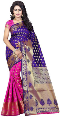 JS Clothing Mart Self Design Banarasi Silk Blend Saree(Purple)