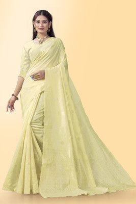 SOFIEFAB Woven, Solid/Plain Kanjivaram Jacquard Saree(White)