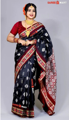 Shakartum Woven, Temple Border Sambalpuri Silk Blend Saree(Black)