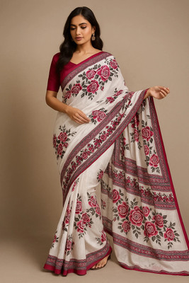 HIJA TRENDZ Self Design, Woven Bollywood Chiffon Saree(White)
