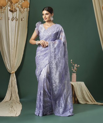 Sareemall Embroidered Bollywood Organza Saree(Purple)